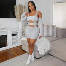 Load image into Gallery viewer, Women Hollow Out Knitted Rib Mini Dress Sexy Spaghetti Strap Cold Shoulder Bodycon Night Clubwear Party Dresses - Shop &amp; Buy
