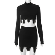 Load image into Gallery viewer, Women Rhinestone Hot Drilling Knitted Black 2 Piece Set Sexy Irregular Crop Top + Mini Skirts Skinny Night Club Party Outfits - Shop &amp; Buy
