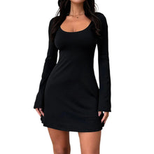 Load image into Gallery viewer, Women Round Neck Dress Skinny A Line Dress Solid Color Bell Sleeve Dress Slim Fit Pullover Dance Party Clubwear - Shop &amp; Buy
