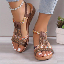 Load image into Gallery viewer, Women&#39;s Boho Wedge Sandals, Rhinestone Braided Band Elastic Strap Slip On Shoes - Shop &amp; Buy
