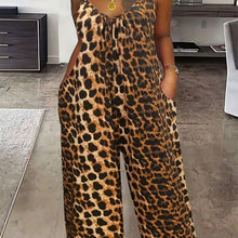 Load image into Gallery viewer, Women&#39;s Casual Cami Jumpsuit, Plus Size Leopard Print V Neck Wide Leg Cami Jumpsuit With Pockets - Shop &amp; Buy
