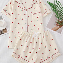 Load image into Gallery viewer, Women&#39;s Cherry-Print Pajama Set - Comfy Lapel Button-Top and Cute Bow Shorts - Ideal Sleepwear and Loungewear - Shop &amp; Buy
