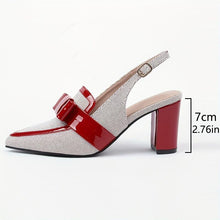 Load image into Gallery viewer, Women&#39;s Colorblock Gentle Sandals, Bowknot Decor Ankle Buckle Strap Chunky Heels, Point Toe Party Dress Shoes - Shop &amp; Buy

