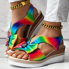Load image into Gallery viewer, Women&#39;s Colorful Bowknot Sandals, Platform Butterfly Walking Vacation Shoes, Side Cut Out Beach Shoes - Shop &amp; Buy
