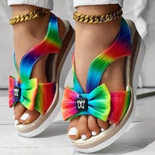 Load image into Gallery viewer, Women&#39;s Colorful Bowknot Sandals, Platform Butterfly Walking Vacation Shoes, Side Cut Out Beach Shoes - Shop &amp; Buy
