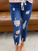 Load image into Gallery viewer, Women&#39;s Drawstring Waist Ripped Skinny Jeans, Street Style, Stretch Denim, Slim Fit, Ankle-Length Pants - Shop &amp; Buy
