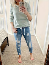 Load image into Gallery viewer, Women&#39;s Drawstring Waist Ripped Skinny Jeans, Street Style, Stretch Denim, Slim Fit, Ankle-Length Pants - Shop &amp; Buy
