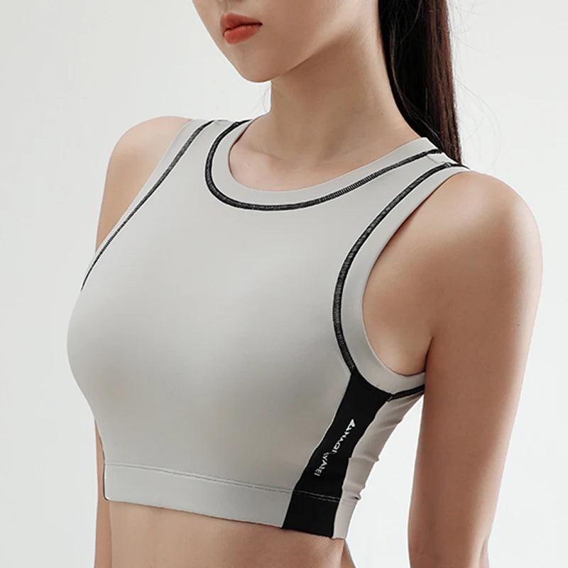 Women's Gym Training Clothes Sports Fitness Underwear Round Neck Color Clash Bra - Shop & Buy