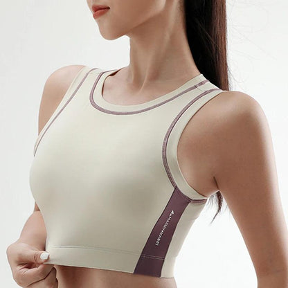 Women's Gym Training Clothes Sports Fitness Underwear Round Neck Color Clash Bra - Shop & Buy