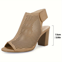 Load image into Gallery viewer, Women&#39;s Hollow Block Heeled Sandals, Peep Toe Slingback Stacked Heeled Shoes, Comfy Breathable Going Out Sandals - Shop &amp; Buy
