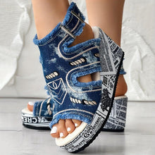 Load image into Gallery viewer, Women&#39;s Letter Stylish Denim Sandals, Ankle Buckle Strappy Platform Walking Shoes - Shop &amp; Buy
