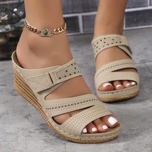 Load image into Gallery viewer, Women&#39;s Peep Tow Wedge Sandals, Casual Cut-out Summer Slip On Shoes, Comfortable Outdoor Slide Sandals - Shop &amp; Buy
