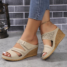 Load image into Gallery viewer, Women&#39;s Peep Tow Wedge Sandals, Casual Cut-out Summer Slip On Shoes, Comfortable Outdoor Slide Sandals - Shop &amp; Buy
