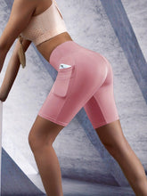 Load image into Gallery viewer, Women&#39;s Pink Butt Lifting Biker Shorts - Double Pockets, High Waist, Knee Length - Shop &amp; Buy

