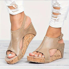Load image into Gallery viewer, Women&#39;s Platform Wedge Sandals, Open Toe Cut-out Slingback Heels, Fashion Wood Grain Sandals - Shop &amp; Buy

