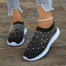 Load image into Gallery viewer, Women&#39;s Rhinestone Decor Slip-on Sneakers, Fly Woven Sports Shoes, Breathable Low Top Walking Shoes - Shop &amp; Buy
