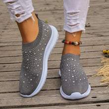 Load image into Gallery viewer, Women&#39;s Rhinestone Decor Slip-on Sneakers, Fly Woven Sports Shoes, Breathable Low Top Walking Shoes - Shop &amp; Buy
