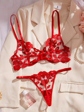 Load image into Gallery viewer, Women&#39;s Sexy and Charming Red Lace Hugging Seductive Lingerie Set, Underwired Transparent Mesh Bra - Shop &amp; Buy
