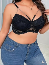 Load image into Gallery viewer, Women&#39;s Sexy Bra, Plus Size Floral Lace Chain Detail Scalloped Trim Cut Out Strappy Bra - Shop &amp; Buy
