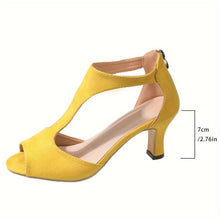 Load image into Gallery viewer, Women&#39;s Solid Color Stylish Sandals, Back Zipper Hollow Out Chunky Heel Shoes, Summer Peep Toe Casual Shoes - Shop &amp; Buy
