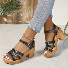 Load image into Gallery viewer, Women&#39;s Solid Color Stylish Sandals, Braided Ankle Buckle Platform Soft Sole Chunky Heels - Shop &amp; Buy
