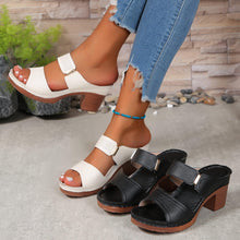Load image into Gallery viewer, Women&#39;s Solid Color Stylish Sandals, Soft Sole Casual Chunky Heel Summer Slides, Double Bands Casual Shoes - Shop &amp; Buy
