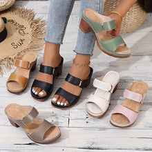 Load image into Gallery viewer, Women&#39;s Solid Color Stylish Sandals, Soft Sole Casual Chunky Heel Summer Slides, Double Bands Casual Shoes - Shop &amp; Buy
