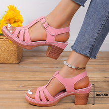 Load image into Gallery viewer, Women&#39;s Solid Color Stylish Sandals, Summer T-Strap High Heels, Casual One-Strap Non-Slip Chunky Heels - Shop &amp; Buy
