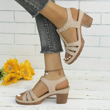 Load image into Gallery viewer, Women&#39;s Solid Color Stylish Sandals, Summer T-Strap High Heels, Casual One-Strap Non-Slip Chunky Heels - Shop &amp; Buy
