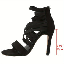 Load image into Gallery viewer, Women&#39;s Solid Color Trendy Sandals, Back Zipper High Heel Elastic Ankle Bands Shoes, Summer Slim Party Shoes - Shop &amp; Buy
