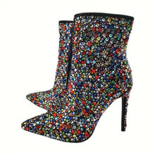 Load image into Gallery viewer, Women&#39;s Sparkling Multicolor Rhinestone Stiletto Ankle Boots, High Heel Pointed Toe Zippered Party Booties - Shop &amp; Buy
