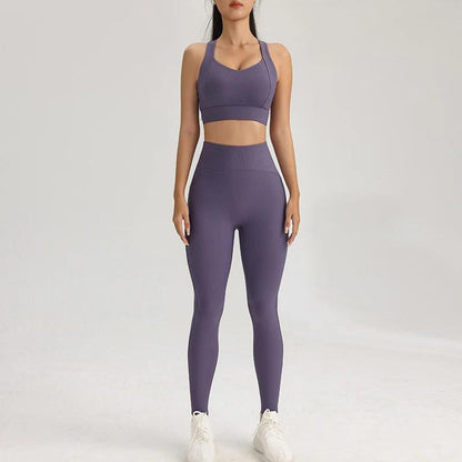 Women's Sports Fitness Set Yoga Running Quick Dry Bra Bra Tight Stretch Nine Points Pants High Waisted Skinny Yoga Set - Shop & Buy