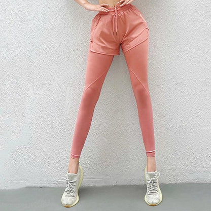 Women's Sports Pants Fake Two Piece Yoga Pants Stretch Fitness Running Solid Colour - Shop & Buy