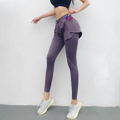 Women's Sports Pants Fake Two Piece Yoga Pants Stretch Fitness Running Solid Colour - Shop & Buy