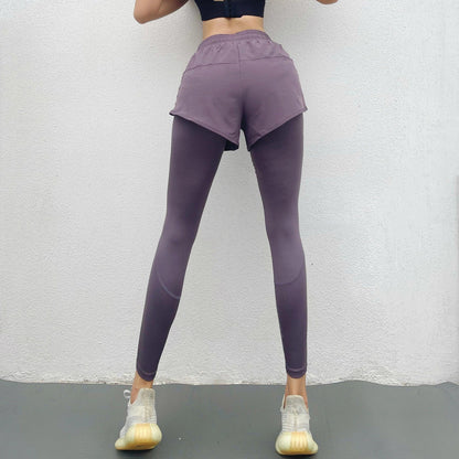 Women's Sports Pants Fake Two Piece Yoga Pants Stretch Fitness Running Solid Colour - Shop & Buy