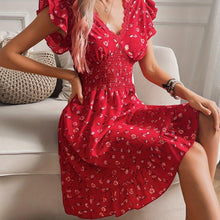 Load image into Gallery viewer, Women&#39;s Spring &amp; Summer V-Neck Dress - Charming Floral Print with Ruffle Sleeves - Shop &amp; Buy
