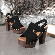 Load image into Gallery viewer, Women&#39;s Studded Decor Sandals, Peep Toe Ankle Strap Buckle Slingback Chunky Heel Shoes - Shop &amp; Buy
