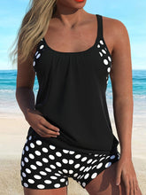 Load image into Gallery viewer, Women&#39;s Tankini Swimsuit Set With Polka Dot Shorts, Two-Piece Swimwear, Black Sleeveless Top, Beachwear - Shop &amp; Buy
