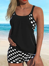 Load image into Gallery viewer, Women&#39;s Tankini Swimsuit Set With Polka Dot Shorts, Two-Piece Swimwear, Black Sleeveless Top, Beachwear - Shop &amp; Buy
