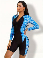 Load image into Gallery viewer, Women&#39;s Tropical Sun Protection Swimwear: Long Sleeve Stretchy One-Piece Swimsuit with Removable Padding - Shop &amp; Buy
