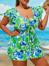 Load image into Gallery viewer, Women&#39;s Vacay Tankini Set, Plus Size Floral Pattern Drawstring Front Top &amp; Boxer Short Bottom Swimsuit 2 Piece Set - Shop &amp; Buy
