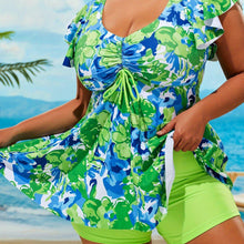 Load image into Gallery viewer, Women&#39;s Vacay Tankini Set, Plus Size Floral Pattern Drawstring Front Top &amp; Boxer Short Bottom Swimsuit 2 Piece Set - Shop &amp; Buy
