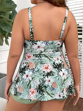 Load image into Gallery viewer, Women&#39;s Vacay Tankini Set, Plus Size Tropical Print Neck Top &amp; Boxer Short Bottom Swimsuit 2 Piece Set - Shop &amp; Buy
