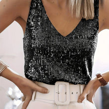 Load image into Gallery viewer, Women Sequined V-Neck Tank Top - Chic &amp; Sleeveless Sparkle for Spring/Summer - Ideal for Evening Out &amp; Casual Wear - Shop &amp; Buy
