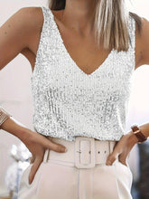 Load image into Gallery viewer, Women Sequined V-Neck Tank Top - Chic &amp; Sleeveless Sparkle for Spring/Summer - Ideal for Evening Out &amp; Casual Wear - Shop &amp; Buy
