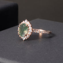 Load image into Gallery viewer, Women Silver Ring 1.19CT 6X8mm Oval Cut Halo Pave Moss Agate Cluster Halo Engagement Rings in 925 Sterling Silver - Shop &amp; Buy
