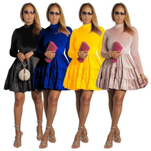 Load image into Gallery viewer, Women Solid Velvet Mini Dress Autumn Winter Long Sleeve Cascading Ruffles Big Swing Ball Gown High Waist Club Party - Shop &amp; Buy
