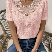 Load image into Gallery viewer, Women Spring &amp; Summer Chic Blouse - Short Sleeve, Elegant Contrast Lace, Crew Neck Design - Shop &amp; Buy
