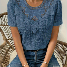 Load image into Gallery viewer, Women Spring &amp; Summer Chic Blouse - Short Sleeve, Elegant Contrast Lace, Crew Neck Design - Shop &amp; Buy
