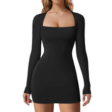 Load image into Gallery viewer, Women Square Neck Dress Long Sleeve Buttocks Wrapped Dress Slim Fit Skinny Mini Dress Ladies Club Streetwear - Shop &amp; Buy
